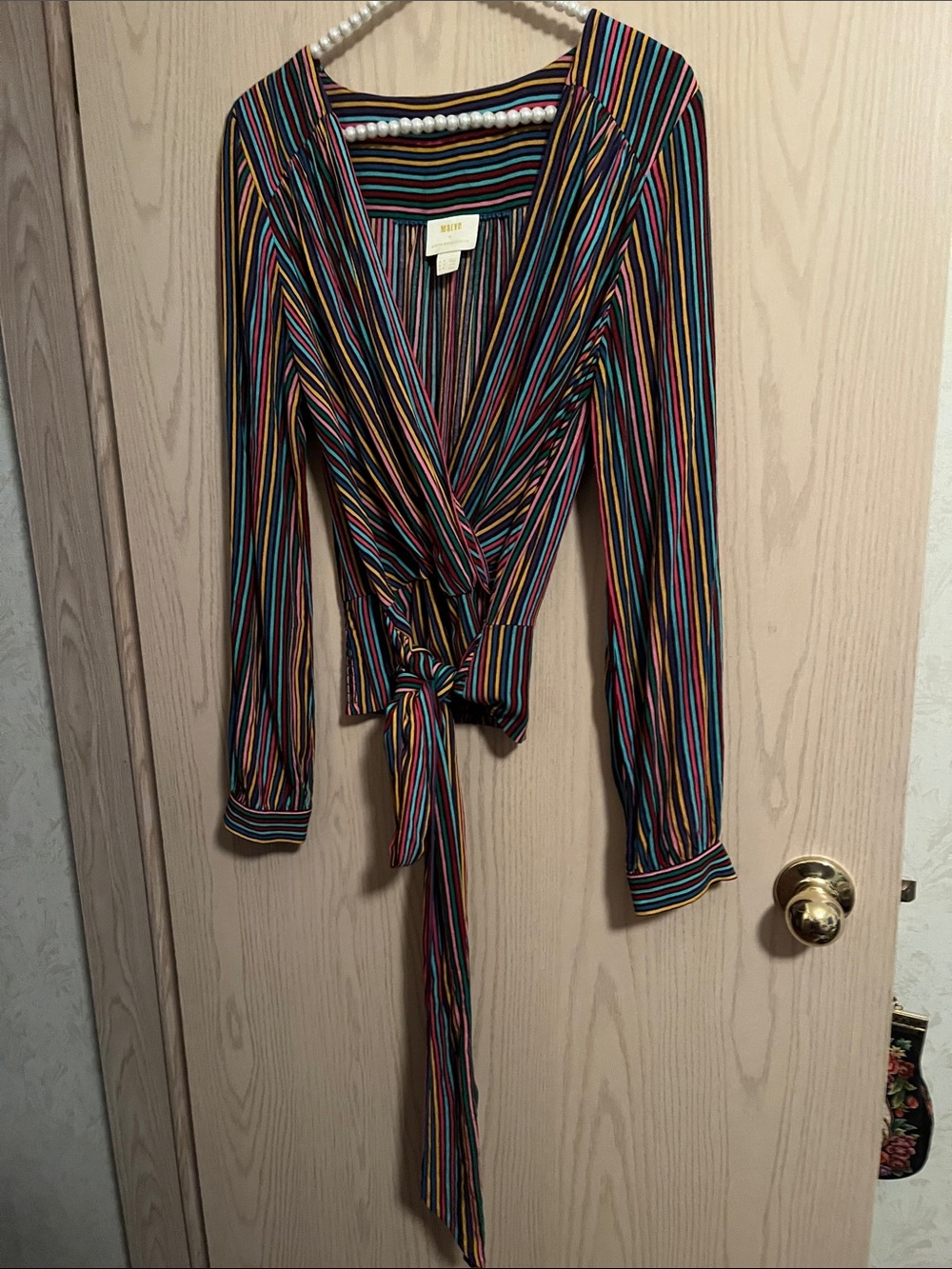 Maeve Multicolor Vertical Stripe Wrap Top